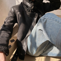  Thick Warm Turn-down Collar Jacket with Belt  - Thumbnail 1