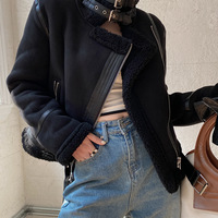  Thick Warm Turn-down Collar Jacket with Belt  - Thumbnail 3