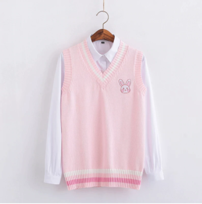 Rabbit Embroidery Pattern Sweater Vest 