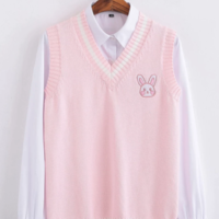 Rabbit Embroidery Pattern Sweater Vest  - Thumbnail 2