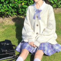 Autumn Winter Knitted Outerwear V Neck - Thumbnail 1