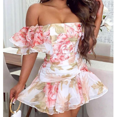 One-shoulder printed chiffon dress