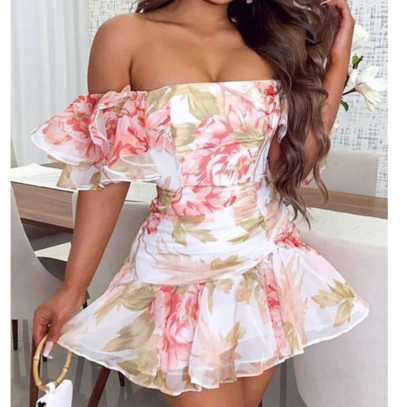 One-Shoulder Printed Chiffon Dress