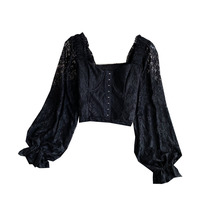  Square Collar Long Puff Sleeve High Waist  - Thumbnail 4