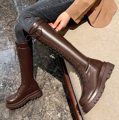 Zipper Square Heels Platform Casual 