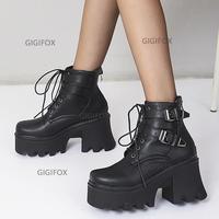 Combat Boots Fashion Gothic Black - Thumbnail 2