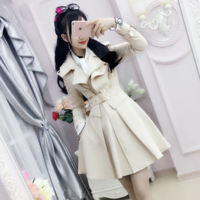 Elegant Beige and Black British Style Coat  - Thumbnail 1