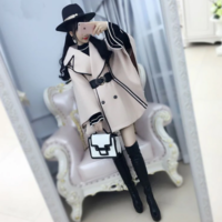 Beige Black-Edged Woolen Cape Coat - Thumbnail 3