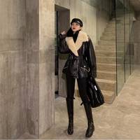 Turn Down Collar Coats Zipper With Belt  - Thumbnail 1