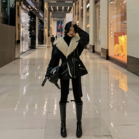 Turn Down Collar Coats Zipper With Belt  - Thumbnail 6