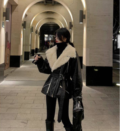 Turn Down Collar Coats Zipper With Belt 