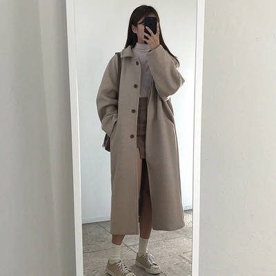 Chic Beige Autumn Winter Woolen Coat