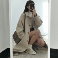 Chic Beige Autumn Winter Woolen Coat - Thumbnail 1