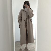 Chic Beige Autumn Winter Woolen Coat - Thumbnail 4