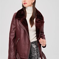 Thickened Padded Warm Biker Style PU Leather Coat  - Thumbnail 4