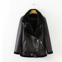Thickened Padded Warm Biker Style PU Leather Coat  - Thumbnail 7