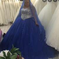 Royal Blue Plus Size Prom Dresses with Rhinestones - Thumbnail 1
