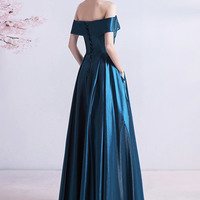 Elegant satin lace long prom dress A line evening gown - Thumbnail 4