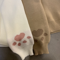 Cat Neko Pink White Brown Paws Pullover Knitted Sweater - Thumbnail 7