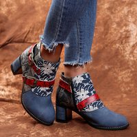  Flower Print Embroidery Square Heels  - Thumbnail 1