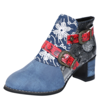  Flower Print Embroidery Square Heels  - Thumbnail 7