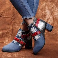  Flower Print Embroidery Square Heels  - Thumbnail 2