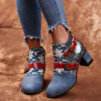  Flower Print Embroidery Square Heels  - Thumbnail 5