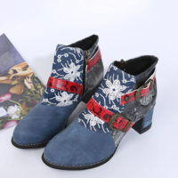  Flower Print Embroidery Square Heels  - Thumbnail 6