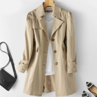 Women's Single Breasted Mid Long Trench Coat - Thumbnail 3