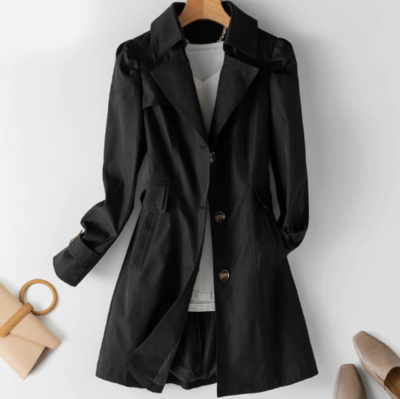 Women's Single Breasted Mid Long Trench Coat
