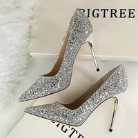 Sexy high-heeled shallow pointy high heels S-612 - Thumbnail 2