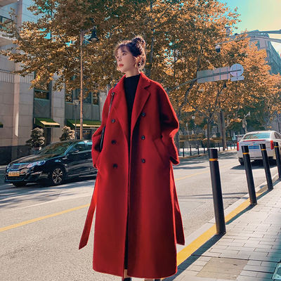 Korean Casual Winter Trench Coat in Red and Black