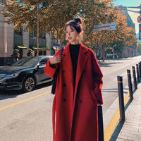 Korean Casual Winter Trench Coat in Red and Black - Thumbnail 1