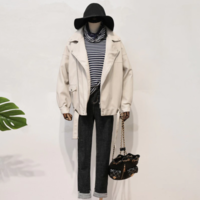  Casual PU Leather Turn Down Collar Black Jacket - Thumbnail 3