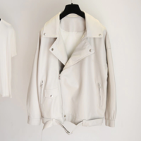  Casual PU Leather Turn Down Collar Black Jacket - Thumbnail 5