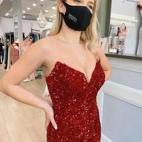 Burgundy Mermaid Strapless Sequins Long Prom Evening Dresses - Thumbnail 1