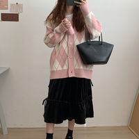 Diamond Knitted Sweater Cardigan - Thumbnail 3