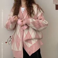 Diamond Knitted Sweater Cardigan - Thumbnail 5