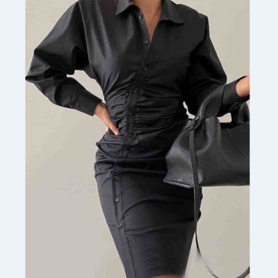 Solid color slim long sleeve dress