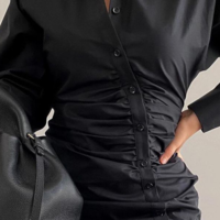 Solid Color Slim Long Sleeve Dress - Thumbnail 2