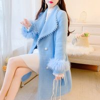 Classy Women's Pearl Velvet Winter Coat - Thumbnail 1