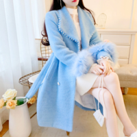 Classy Women's Pearl Velvet Winter Coat - Thumbnail 3