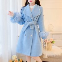 Classy Women's Pearl Velvet Winter Coat - Thumbnail 2