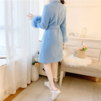 Classy Women's Pearl Velvet Winter Coat - Thumbnail 4