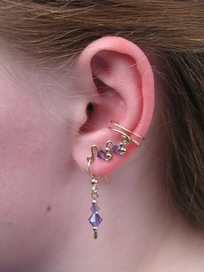 Half Length Gold Fill Ear Cuff with Tanzanite Crystals and Matching Earrings. (Half Cuffs also available in Sterling Silver or Niobium)