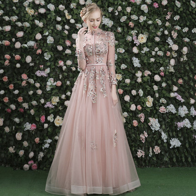 Cute tulle long a lone prom dress pink evening gown - Thumbnail 3