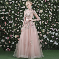 Cute tulle long A lone prom dress pink evening gown - Thumbnail 2