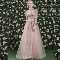 Cute tulle long A lone prom dress pink evening gown - Thumbnail 3