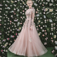 Cute tulle long A lone prom dress pink evening gown - Thumbnail 4