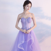 Purple tulle lace long prom dress evening gown - Thumbnail 1
